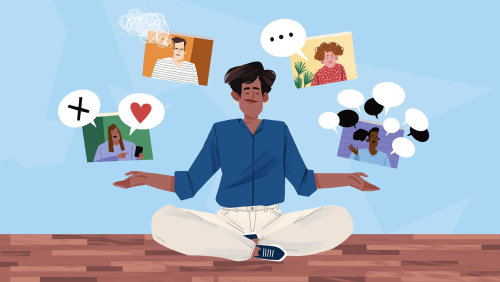 Health woman research remote UI meditating