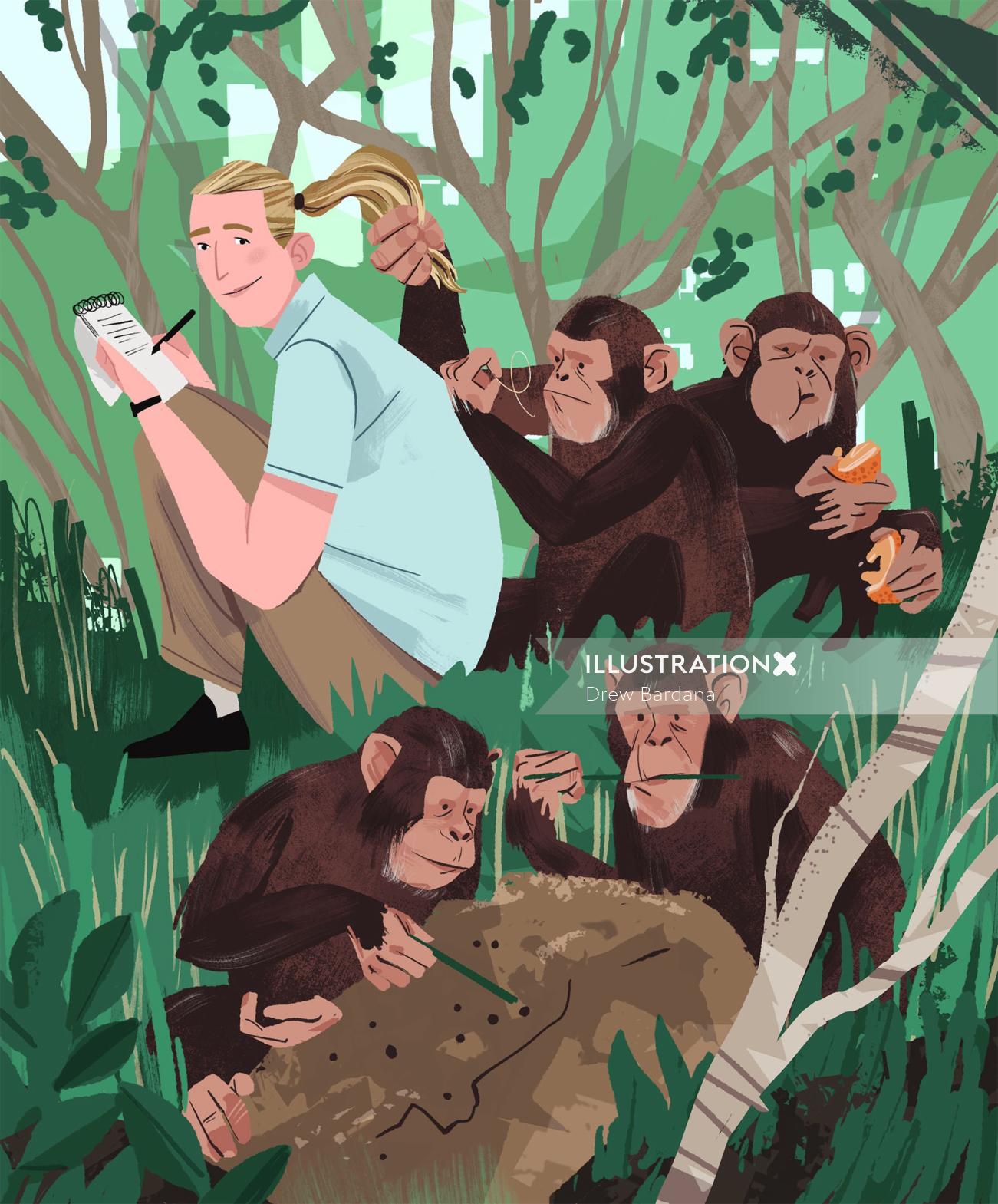 people and animals Jane Goodall and Chimpanzees
