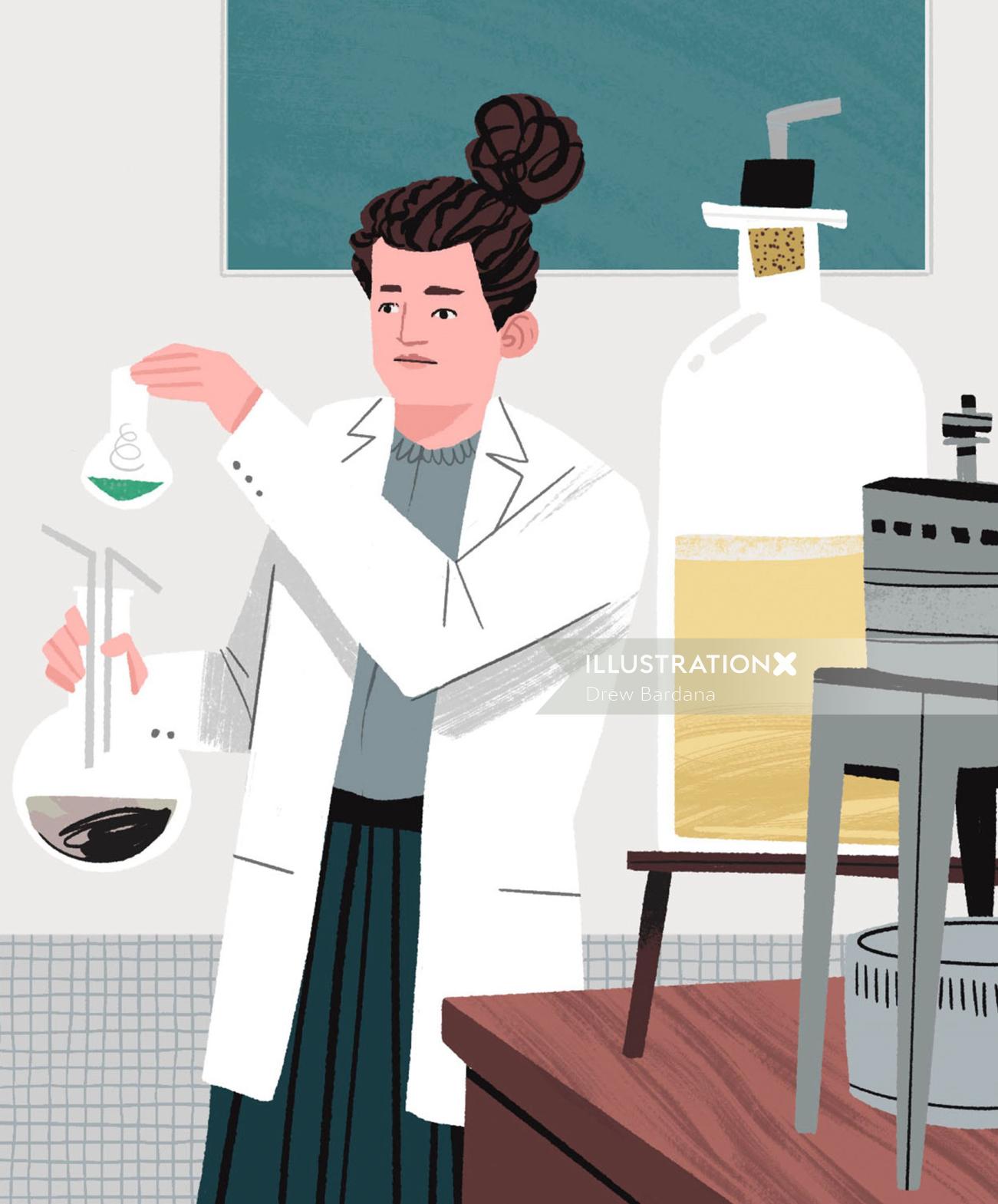 Marie Curie in the Lab | Illustration by Drew Bardana