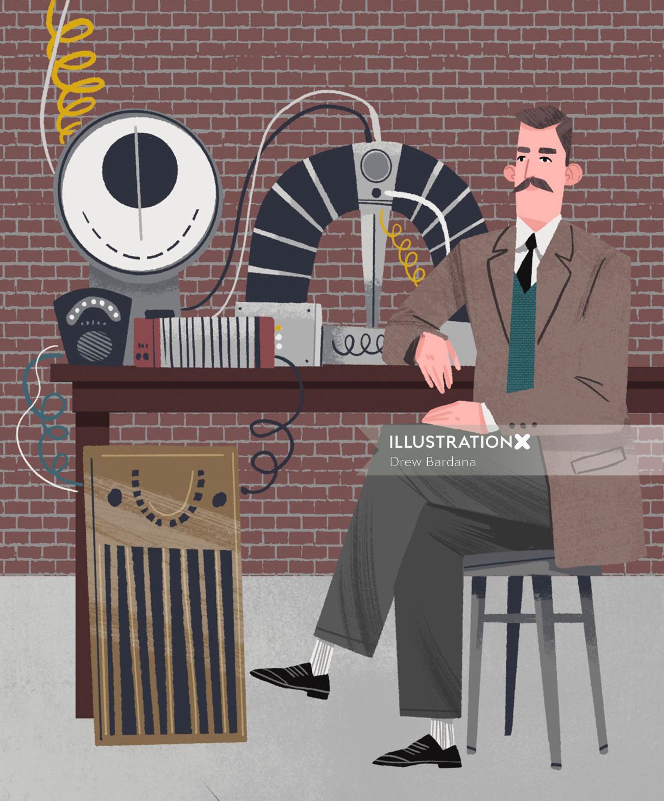 Pessoas Ernest Rutherford e seu equipamento de laboratório