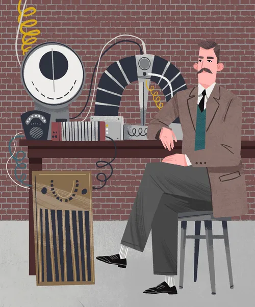 Personen: Ernest Rutherford und seine Laborausrüstung