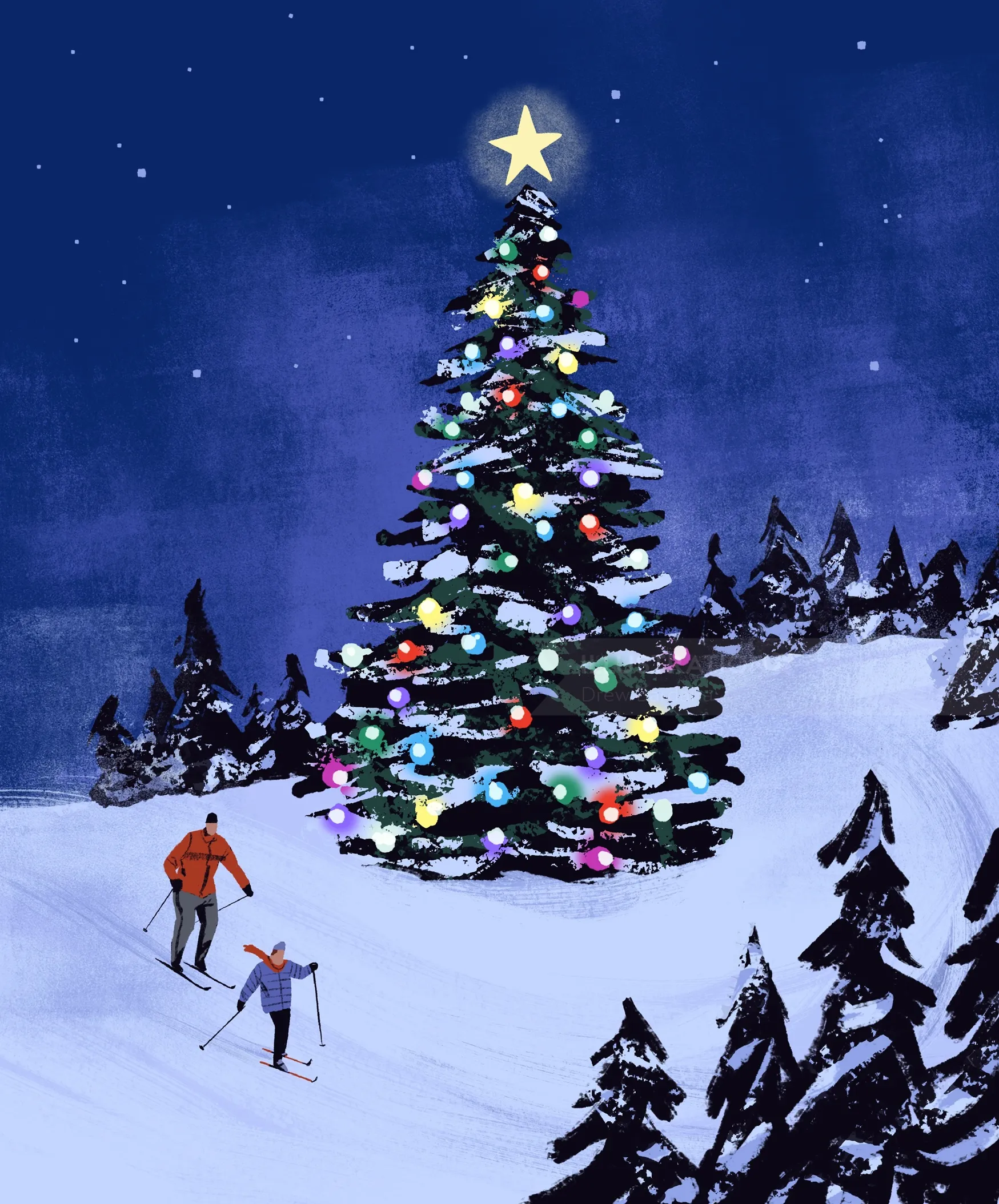 Menschen am Weihnachtsbaum