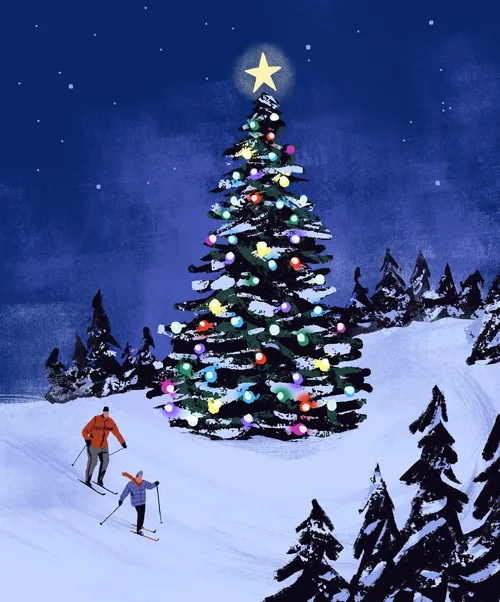 Menschen am Weihnachtsbaum