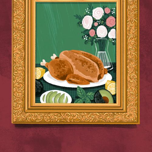 chicken, food, flowers, frame
