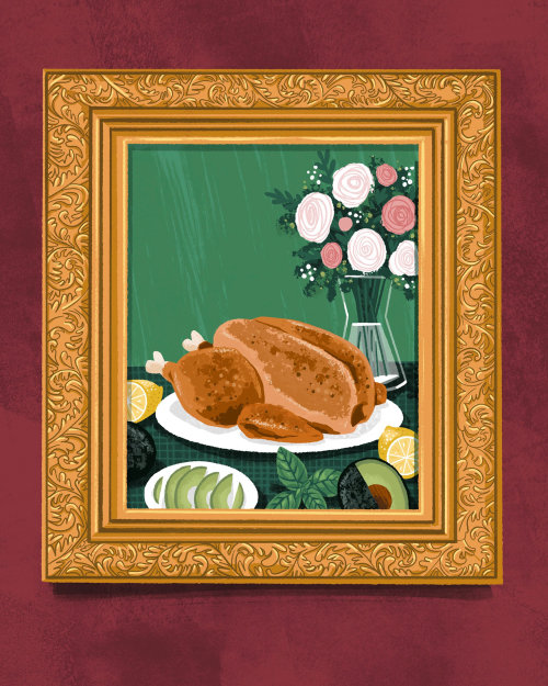 chicken, food, flowers, frame