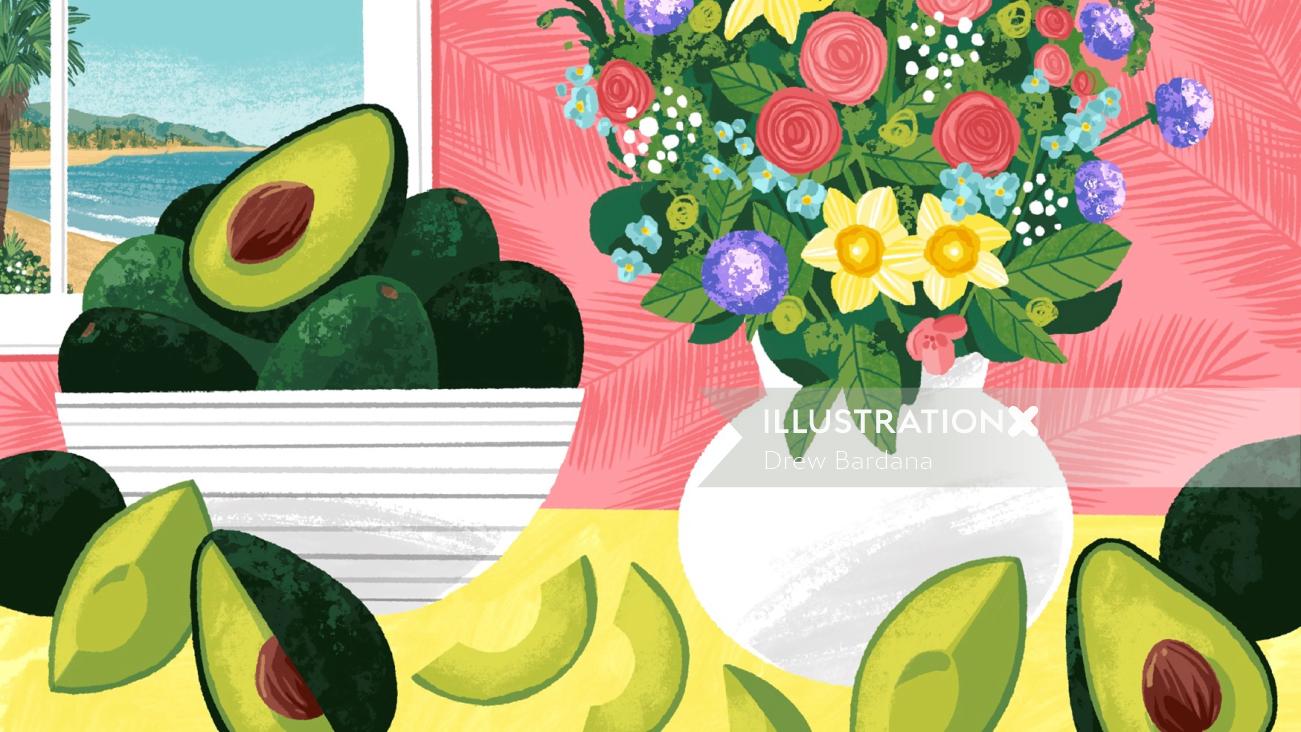 food, flowers, avocados