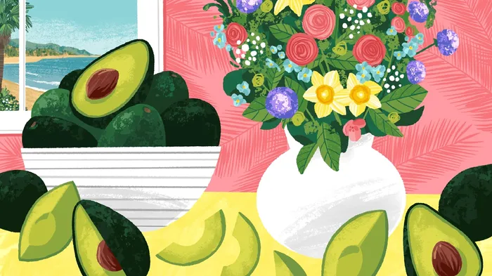 food, flowers, avocados