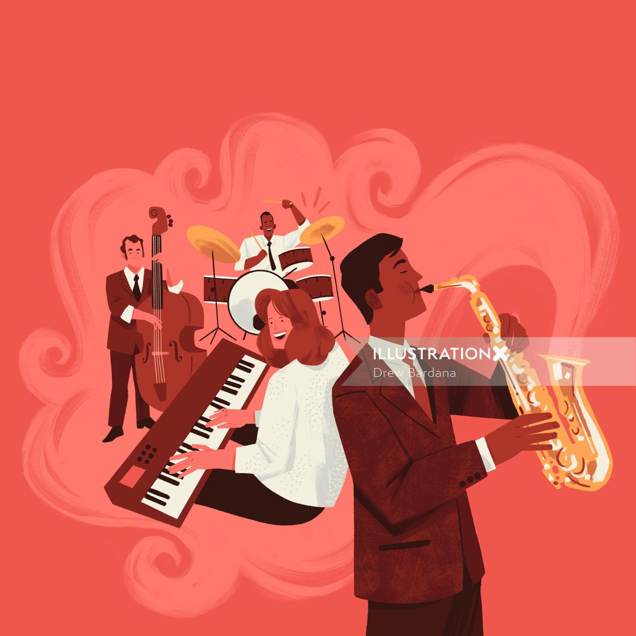 saxophone, jazz, music, bass, drums, performance