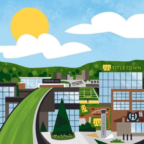 Illustrated Titletown community near Green Bay Packers' Lambeau Field
