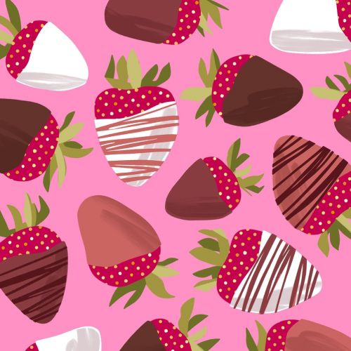 Pattern of chocolate dipped strawberries on pink background