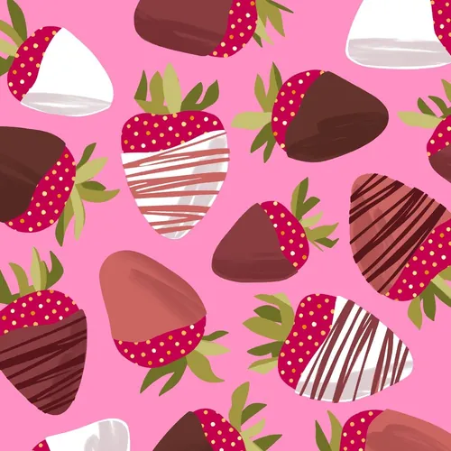 Pattern of chocolate dipped strawberries on pink background