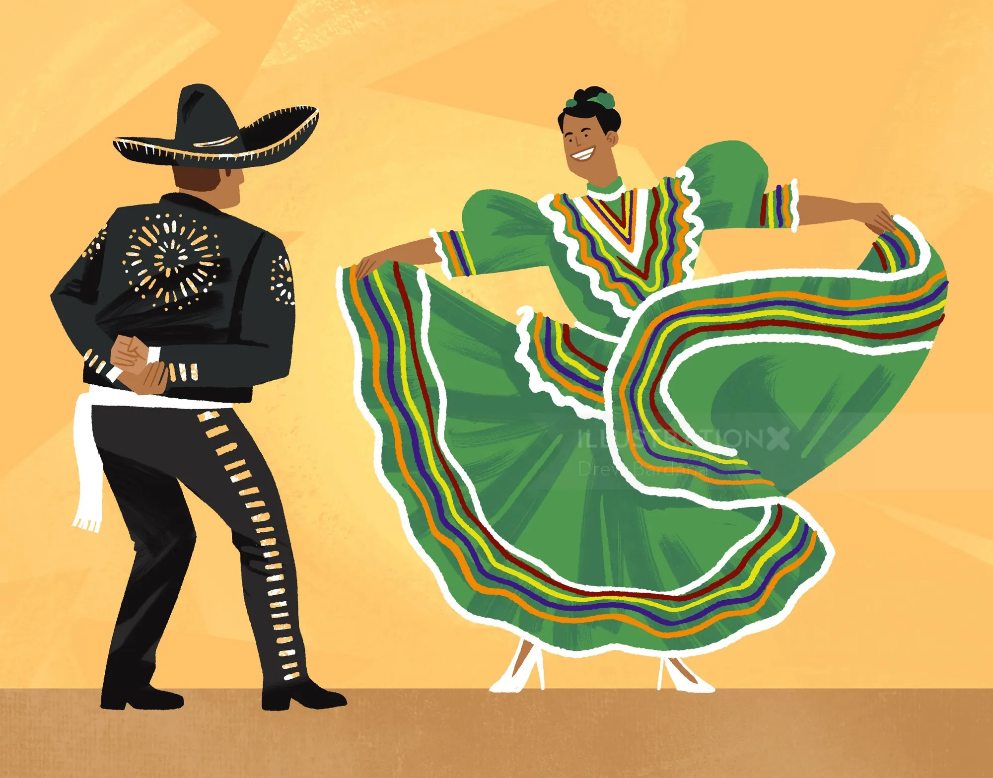 Mann und Frau führen traditionellen mexikanischen Folklorico-Tanz auf