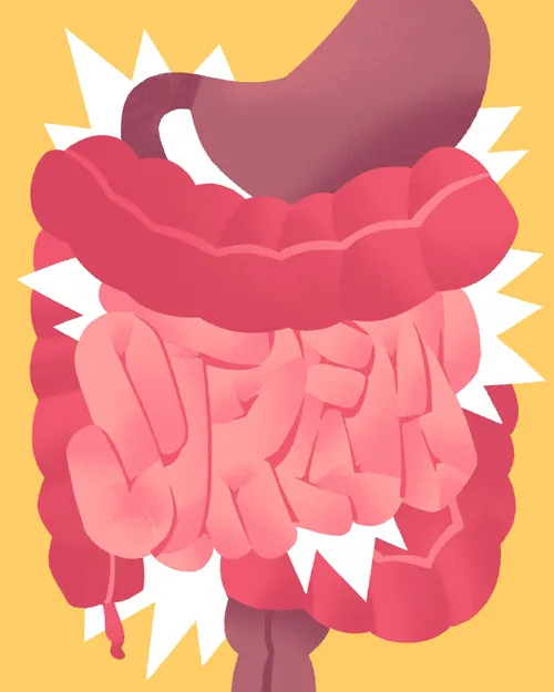 Illustration of human digestive system highlighting stress impact
