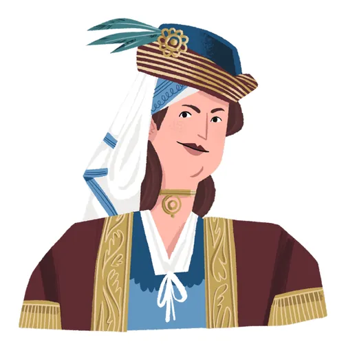 Illustration einer viktorianischen Frau in traditioneller Kleidung von Drew Bardana