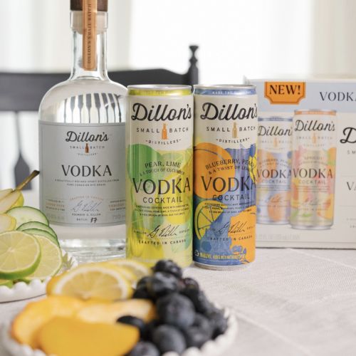 Dillon's vodka bottles and flavored cocktail cans by Drew Bardana