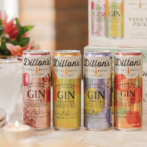 Four Dillon's gin cocktail cans in various flavors by Drew Bardana