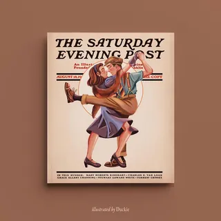 Man and woman dancing joyfully on Saturday Evening Post cover