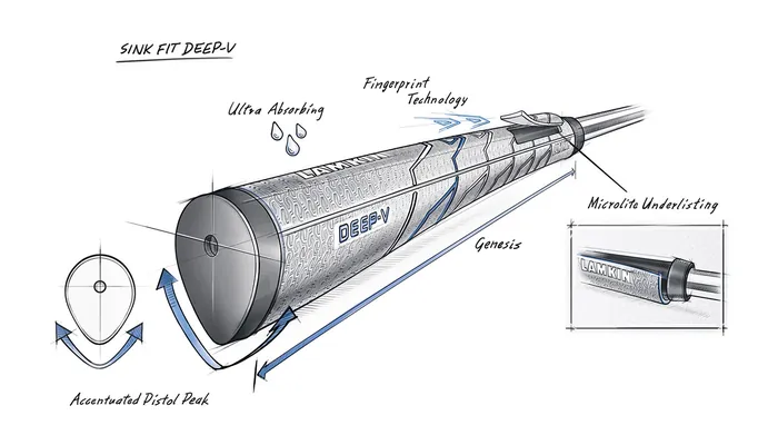 Technical drawing of a golf club shaft showing technology details by Eberhard Reimann