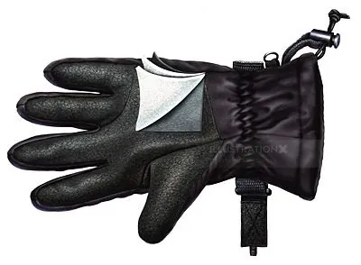 Black winter glove with three fingers and adjustable wrist strap, by Eberhard Reimann
