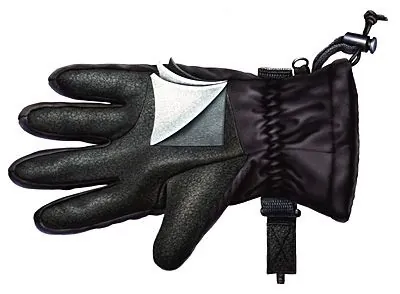 Black winter glove with three fingers and adjustable wrist strap, by Eberhard Reimann
