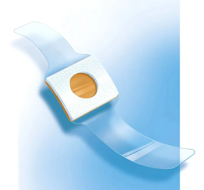Transparent wristband with wooden center on blue background by Eberhard Reimann