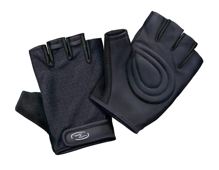 Black fingerless cycling gloves with padded palms by Eberhard Reimann