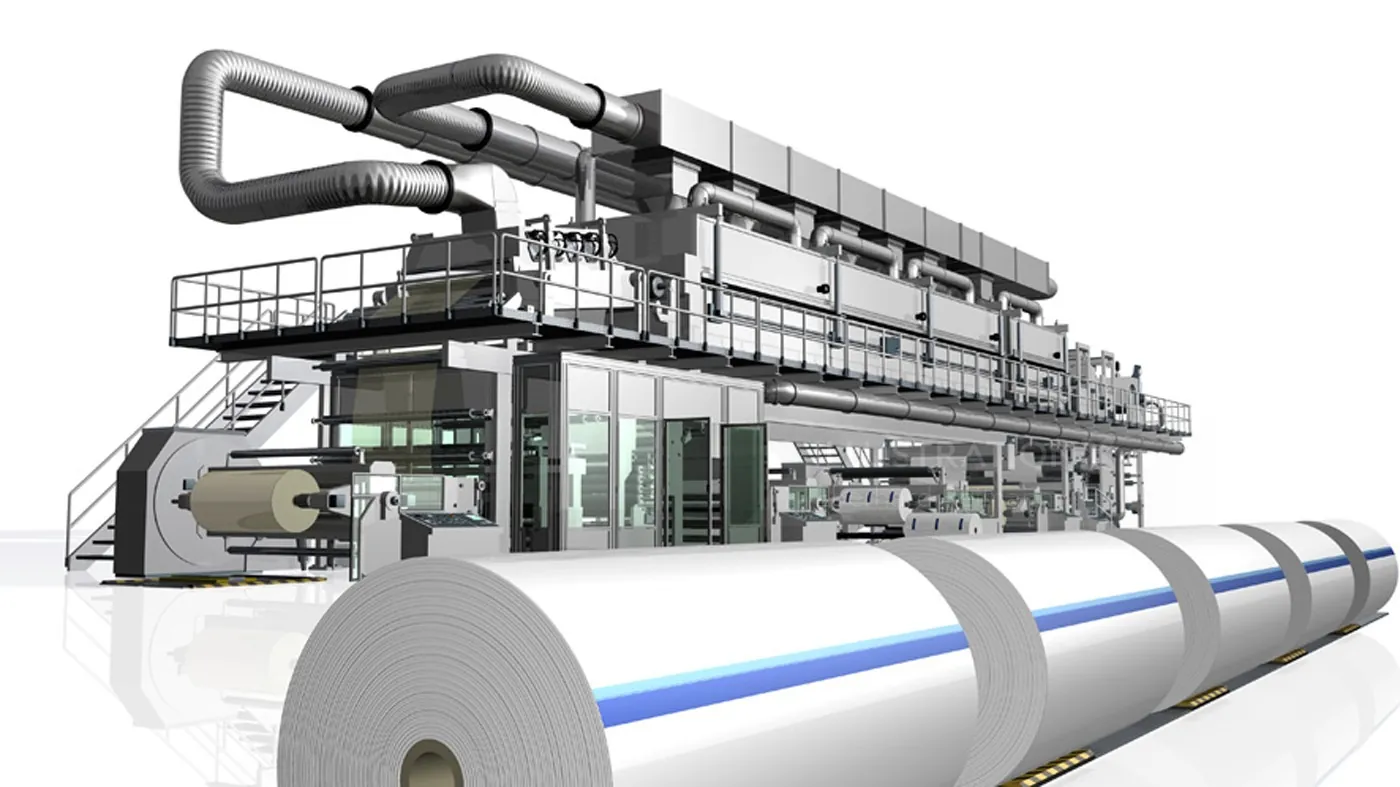 Industrial paper roll machine in factory by Eberhard Reimann