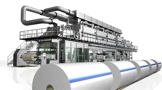 Industrial paper roll machine in factory by Eberhard Reimann