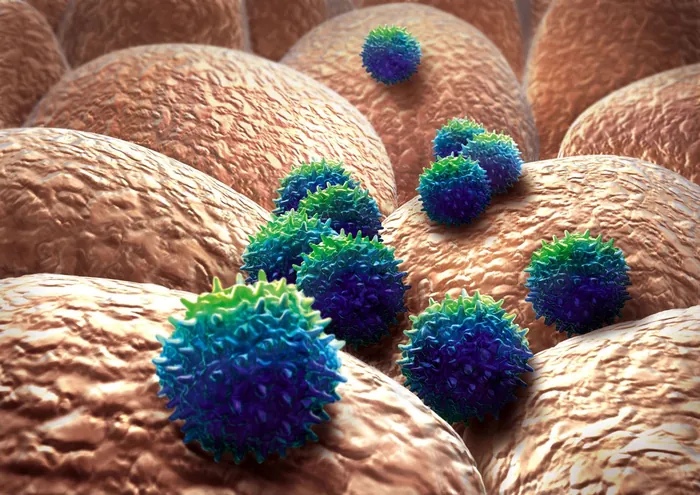3D illustration of immune cells among tissue cells by Eberhard Reimann