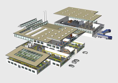 3D architectural model of industrial building by Eberhard Reimann