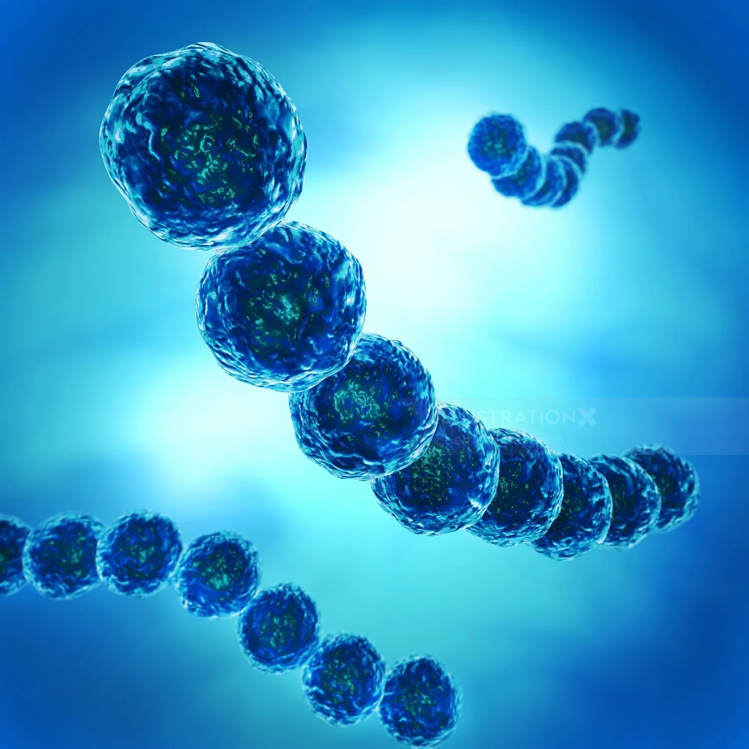 3D virus particle structures in blue glowing colors by Eberhard Reimann