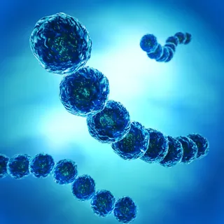3D virus particle structures in blue glowing colors by Eberhard Reimann