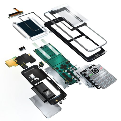 Exploded view of a mobile phone with all internal parts separated by Eberhard Reimann