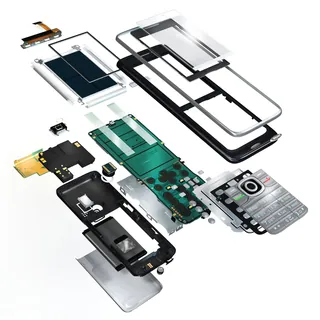 Exploded view of a mobile phone with all internal parts separated by Eberhard Reimann