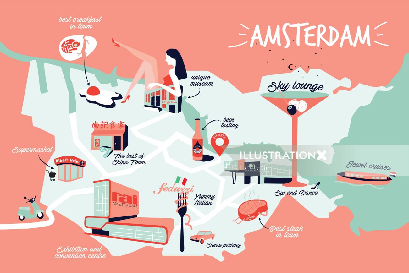Ilustração infográfico de Amsterdã