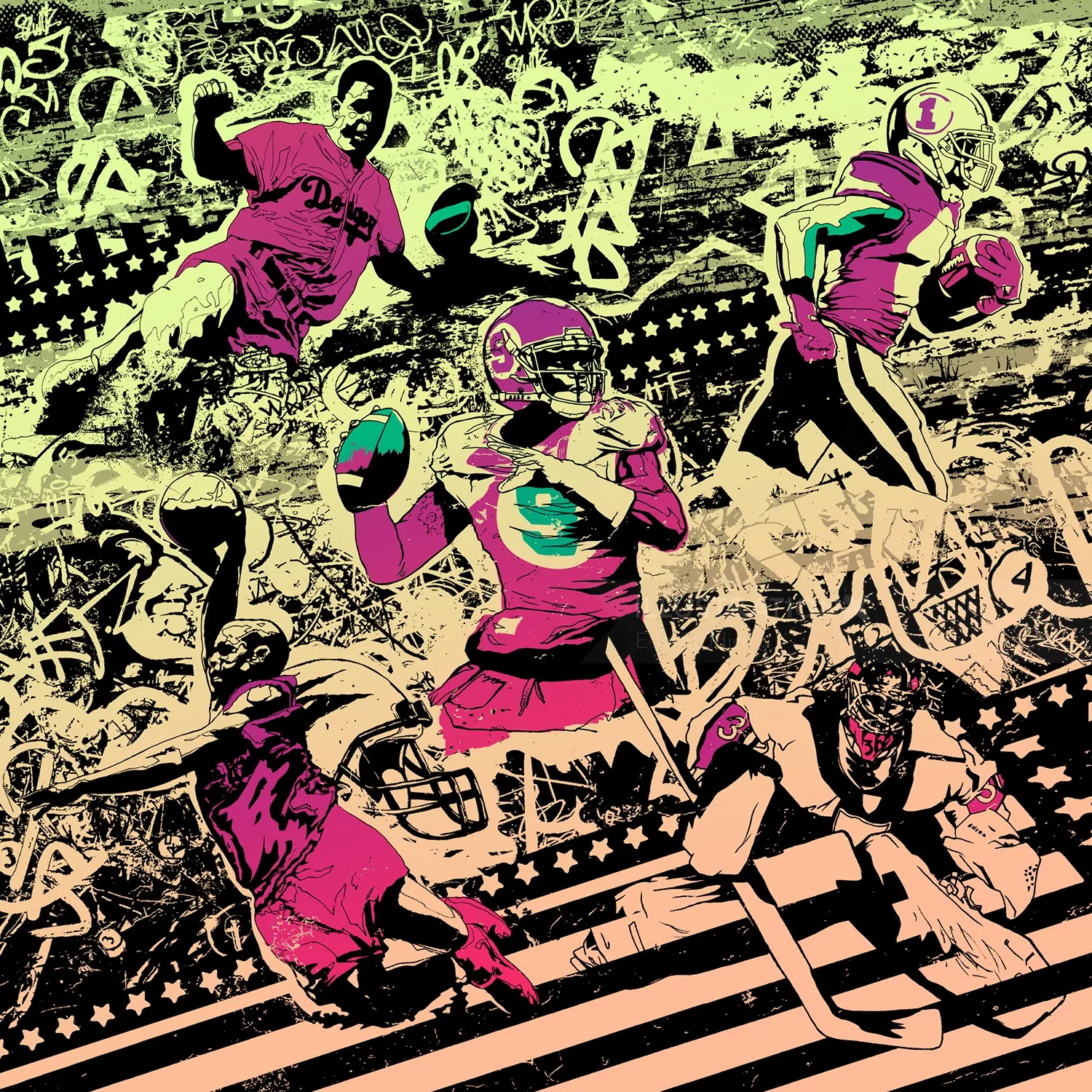 Ede Studio illustration of football players in a dynamic collage