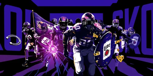 Minnesota Vikings football players running on field with Miller Lite logo by Ede Studio