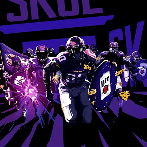 Ede Studio illustration of Minnesota Vikings players with a Miller Lite shield