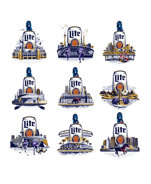Nine NFL and Miller Lite gameday themed illustrations by Ede Studio
