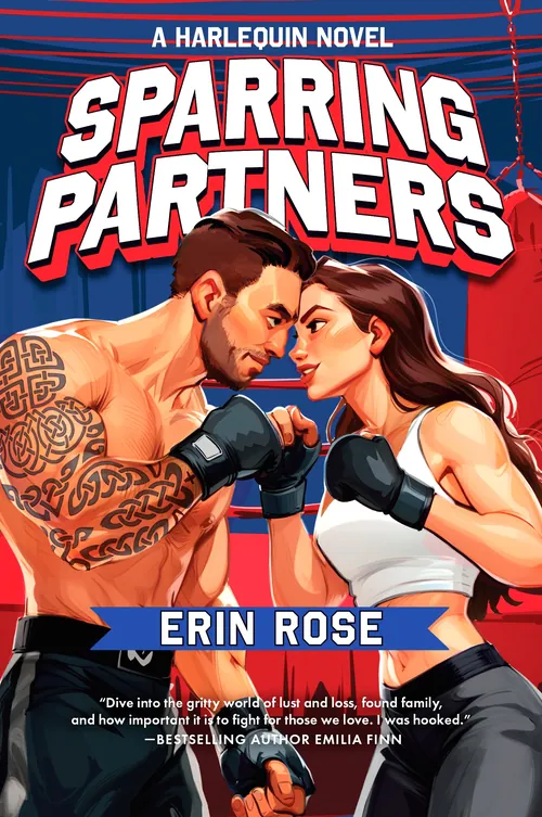 YA book cover of Sparring Partners by Erin Rose showing two boxers facing off, illustration by Chris
