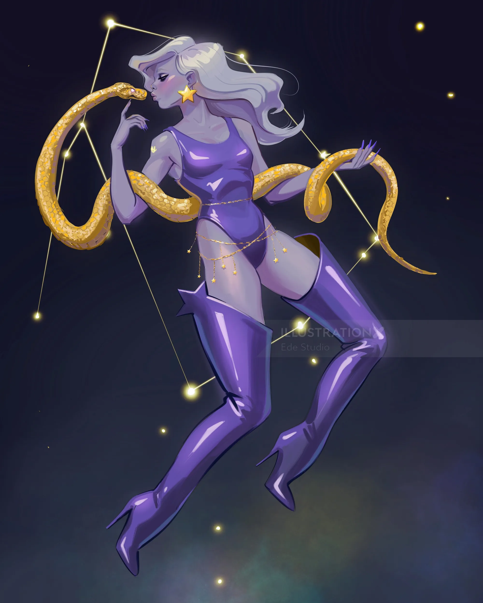 Illustration of Ophiuchus, zodiac constellation, by Ede Studio