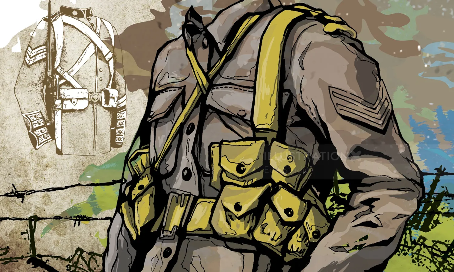Illustration of WW1 soldier uniform with gear by Ede Studio
