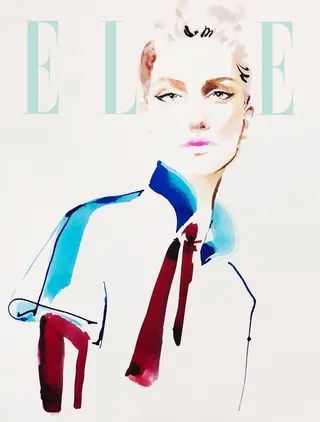 Watercolor fashion portrait of woman in colorful outfit by Elise Lee