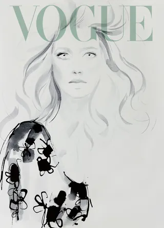 Stylized Vogue cover featuring a woman in floral dress by Elise Lee