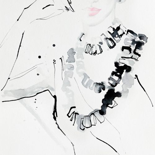 Stylized fashion portrait featuring bold statement jewelry by Elise Lee