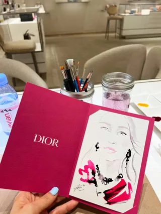 Sketch of woman at Dior event by Elise Lee Live Event Drawing