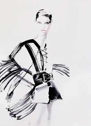 Monochrome fashion sketch with bold strokes by Elise Lee