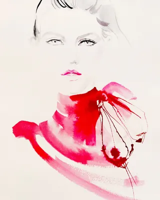 Portrait of a woman with red clothing detail by Elise Lee