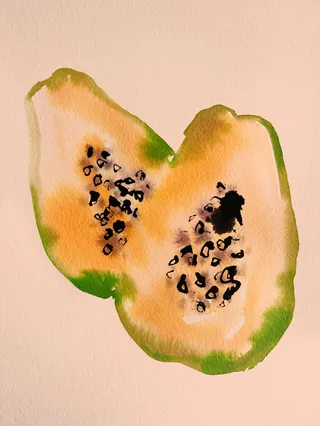 Whimsical watercolor of a papaya