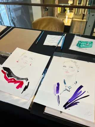 Fashion sketches of two women by Elise Lee Live Event Drawing